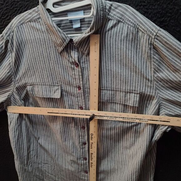 Liz & Me Womens Button Up Multi-Color Size 26/28 100% Cotton Striped Long Sleeve - Picture 3 of 12